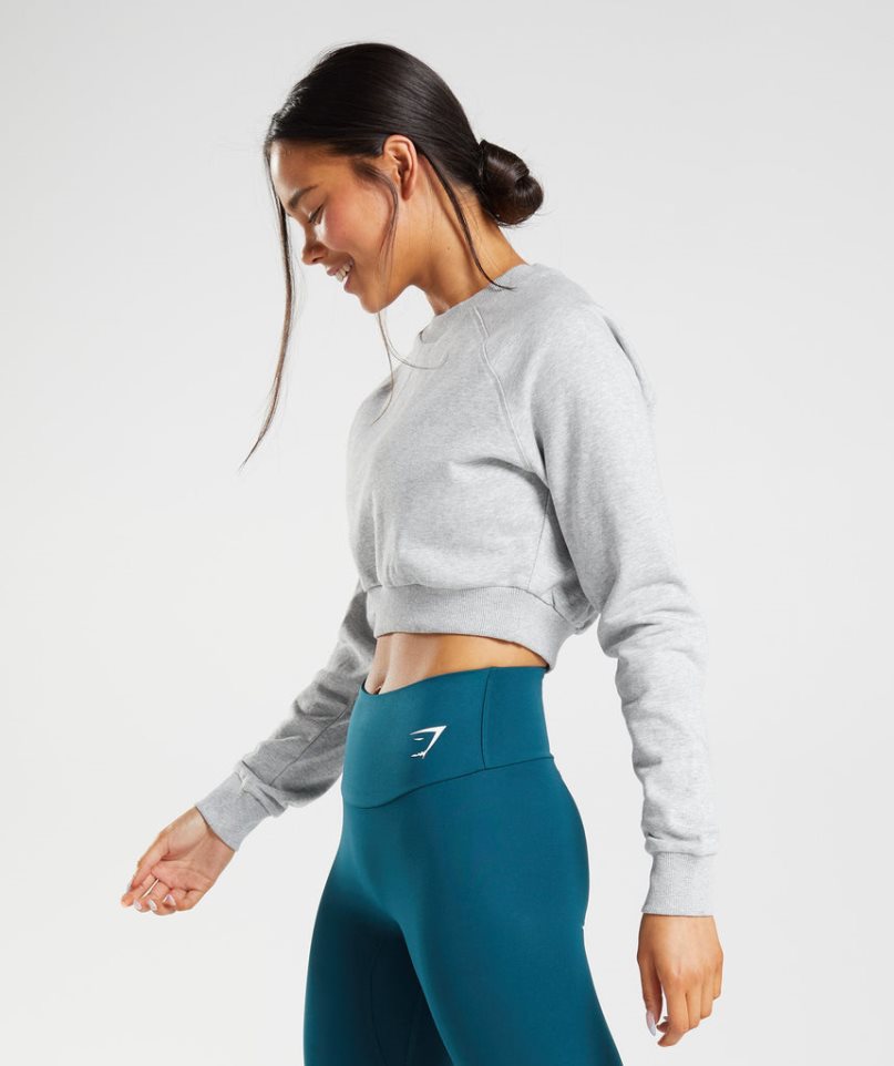 Women's Gymshark Training Cropped Sweatshirts Light Grey | CA 53A081